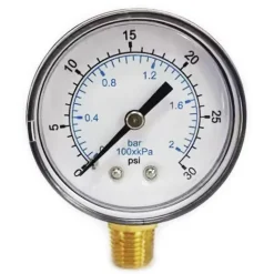 Pressure Gauge: 1-1/2" Dial, 30 psi, 1/8" Thread, NPT, Lower Mount