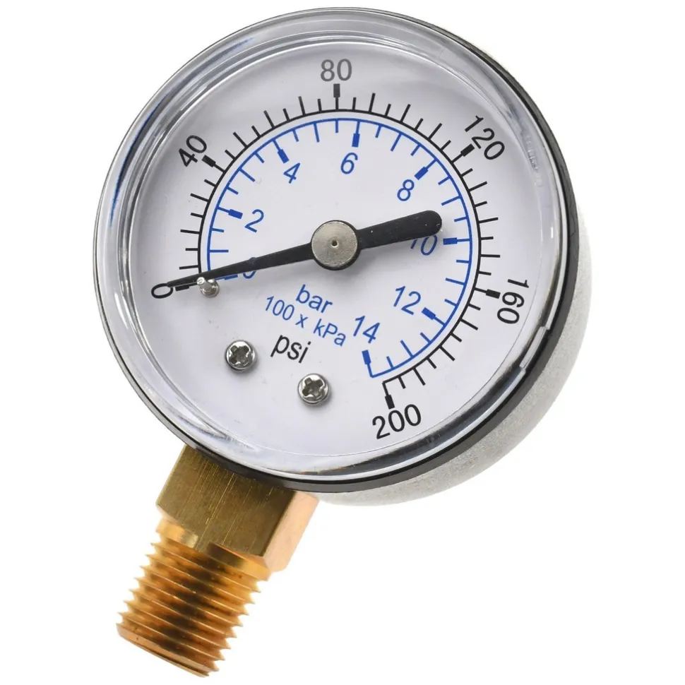 Pressure Gauge: 2" Dial, 200 psi, 1/4" Thread, NPT, Lower Mount