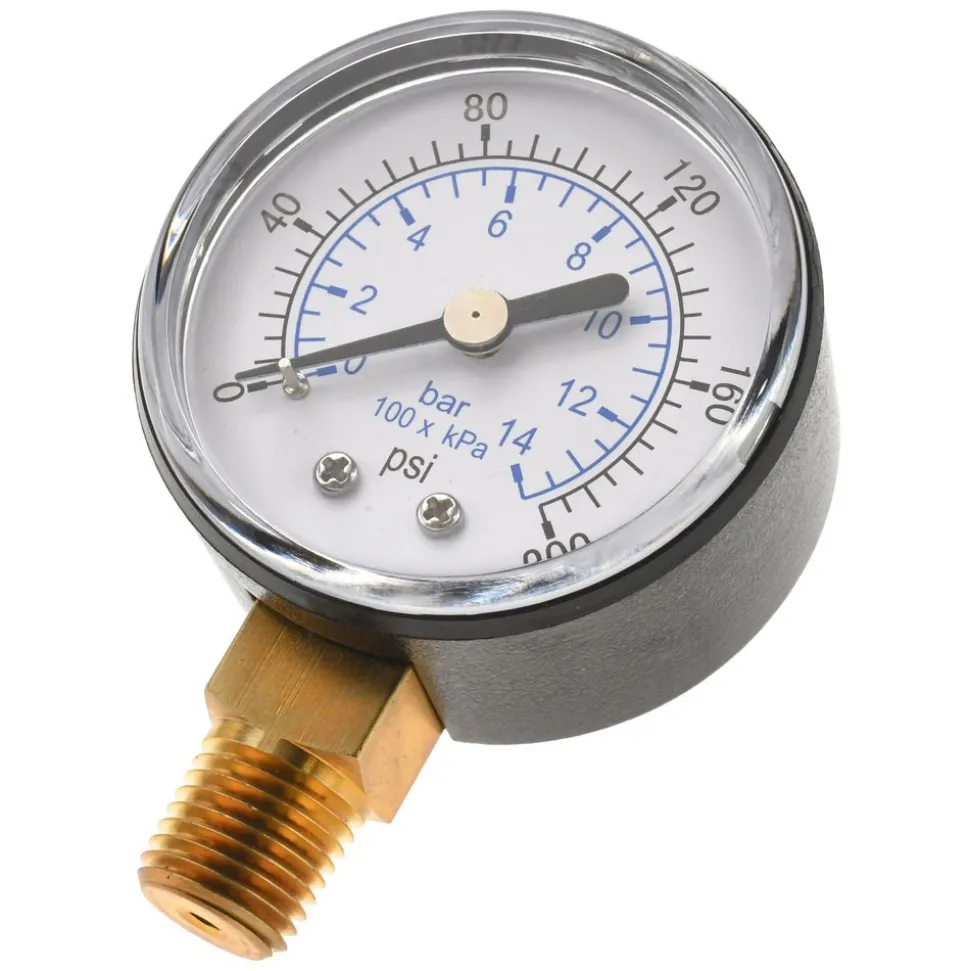 Pressure Gauge: 2" Dial, 200 psi, 1/4" Thread, NPT, Lower Mount