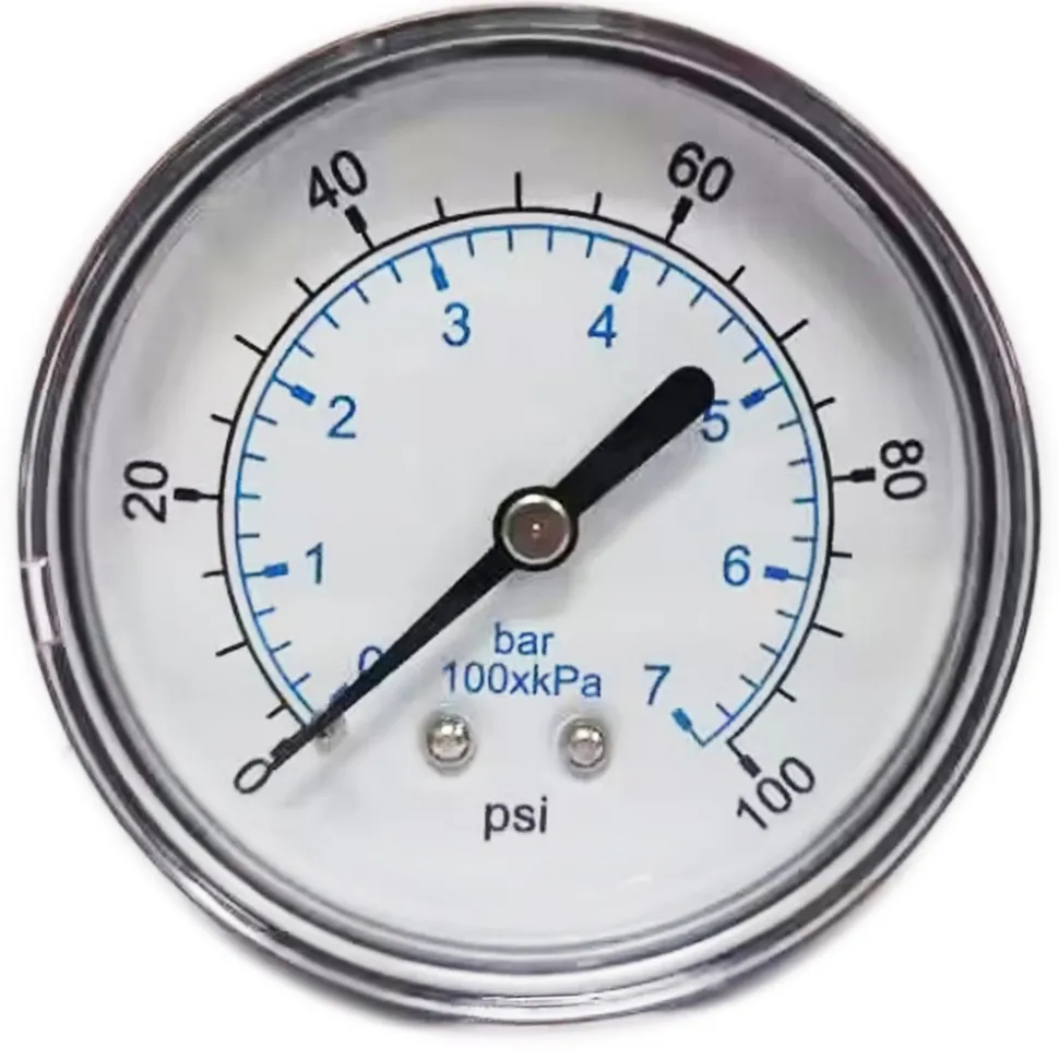 Pressure Gauge: 2-1/2" Dial, 100 psi, 1/4" Thread, NPT, Center Back Mount