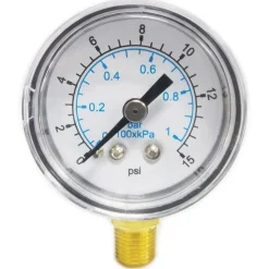 Pressure Gauge: 1-1/2" Dial, 15 psi, 1/8" Thread, NPT, Lower Mount