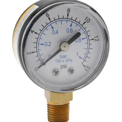 Pressure Gauge: 2" Dial, 15 psi, 1/4" Thread, NPT, Lower Mount