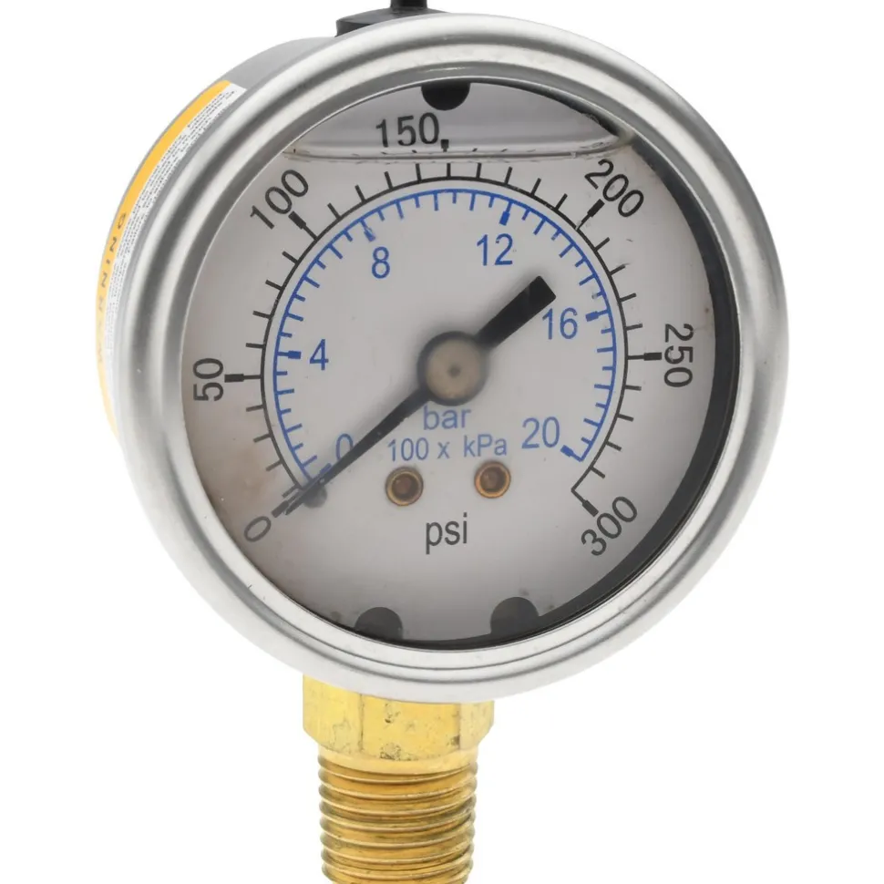 Pressure Gauge: 2" Dial, 300 psi, 1/4" Thread, NPT, Lower Mount