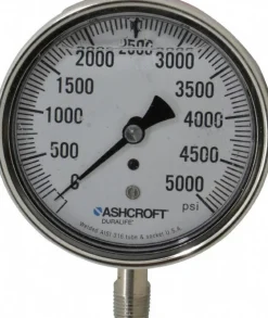 Pressure Gauge: 3-1/2" Dial, 5,000 psi, 1/4" Thread, NPT, Lower Mount