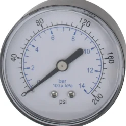 Pressure Gauge: 2-1/2" Dial, 200 psi, 1/4" Thread, NPT, Center Back Mount