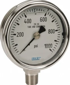 Pressure Gauge: 2-1/2" Dial, 1/4" Thread, Lower Mount
