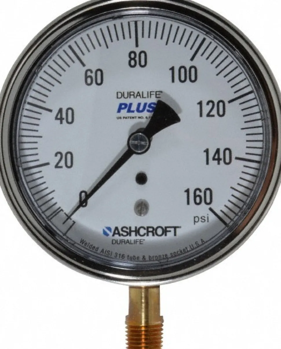 Pressure Gauge: 3-1/2" Dial, 1/4" Thread, Lower Mount
