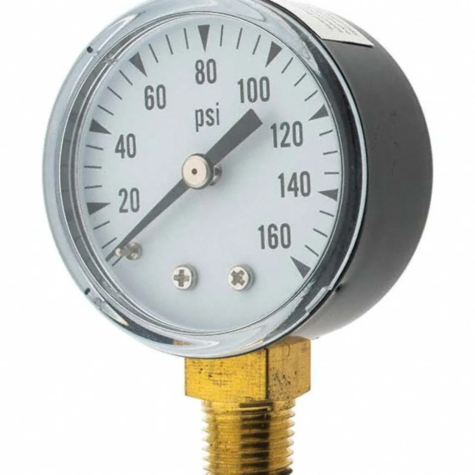 Pressure Gauge: 2" Dial, 1/4" Thread, NPT, Lower Mount