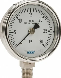 Pressure Gauge: 2-1/2" Dial, 0 to 30 psi, 1/4" Thread, NPT, Lower Mount