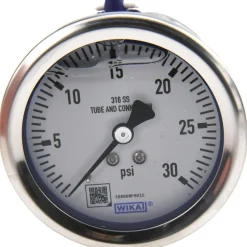 Pressure Gauge: 2-1/2" Dial, 0 to 30 psi, 1/4" Thread, NPT, Center Back Mount