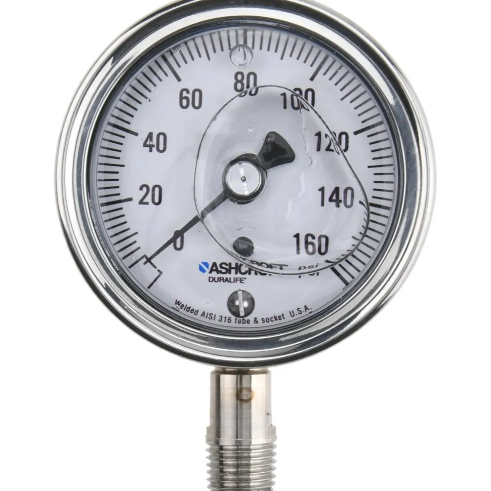 Pressure Gauge: 2-1/2" Dial, 0 to 160 psi, 1/4" Thread, NPT, Lower Mount