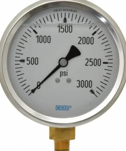 Pressure Gauge: 4" Dial, 0 to 3,000 psi, 1/4" Thread, NPT, Lower Mount