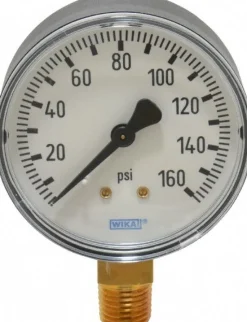 Pressure Gauge: 2-1/2" Dial, 0 to 160 psi, 1/4" Thread, NPT, Lower Mount