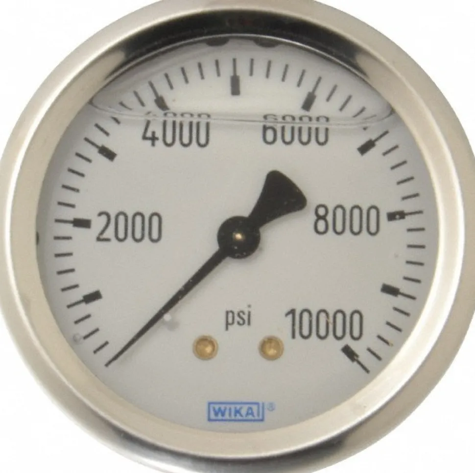 Pressure Gauge: 2-1/2" Dial, 0 to 10,000 psi, 1/4" Thread, NPT, Center Back Mount
