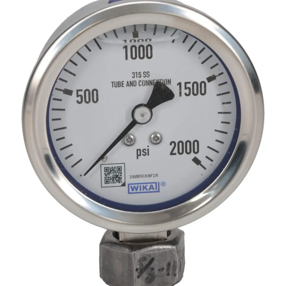 Pressure Gauge: 2-1/2" Dial, 0 to 2,000 psi, 1/4" Thread, NPT, Lower Mount