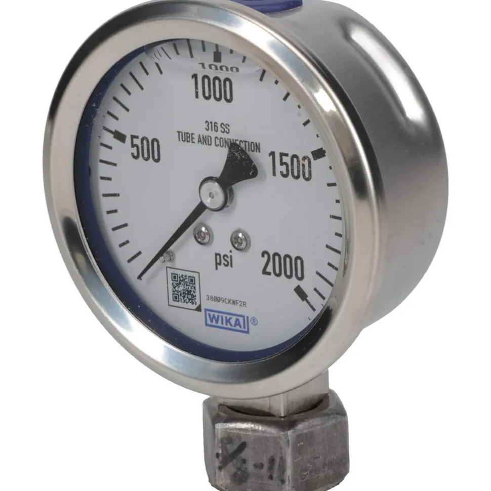 Pressure Gauge: 2-1/2" Dial, 0 to 2,000 psi, 1/4" Thread, NPT, Lower Mount
