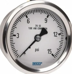 Pressure Gauge: 2-1/2" Dial, 0 to 15 psi, 1/4" Thread, NPT, Center Back Mount