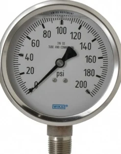 Pressure Gauge: 4" Dial, 0 to 200 psi, 1/2" Thread, NPT, Lower Mount
