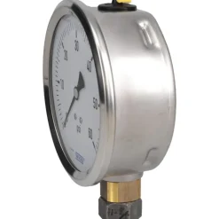 Pressure Gauge: 4" Dial, 0 to 60 psi, 1/4" Thread, NPT, Lower Mount
