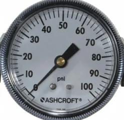 Pressure Gauge: 2-1/2" Dial, 0 to 100 psi, 1/4" Thread, NPT, Center Back Mount
