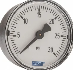 Pressure Gauge: 2" Dial, 0 to 30 psi, 1/4" Thread, NPT, Center Back Mount