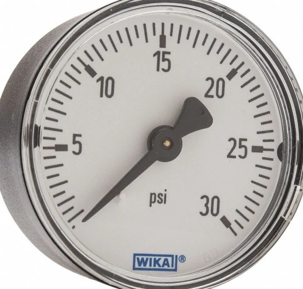 Pressure Gauge: 2" Dial, 0 to 30 psi, 1/4" Thread, NPT, Center Back Mount