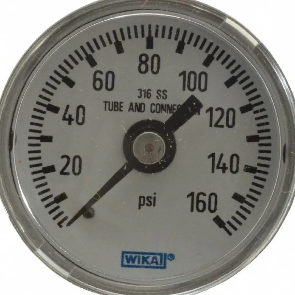 Pressure Gauge: 1-1/2" Dial, 0 to 160 psi, 1/8" Thread, NPT, Center Back Mount