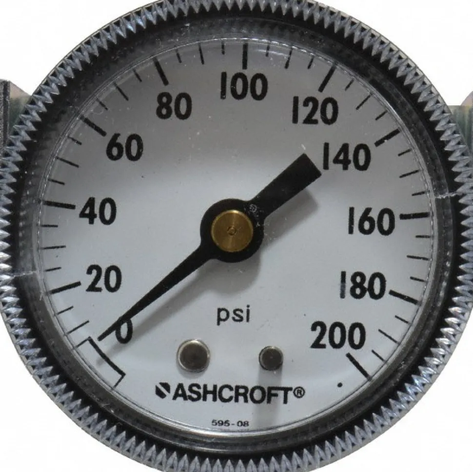 Pressure Gauge: 2" Dial, 0 to 200 psi, 1/4" Thread, NPT, Center Back Mount