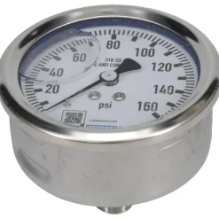 Pressure Gauge: 2-1/2" Dial, 0 to 160 psi, 1/4" Thread, NPT, Center Back Mount