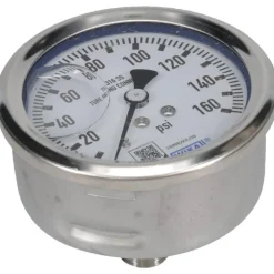 Pressure Gauge: 2-1/2" Dial, 0 to 160 psi, 1/4" Thread, NPT, Center Back Mount