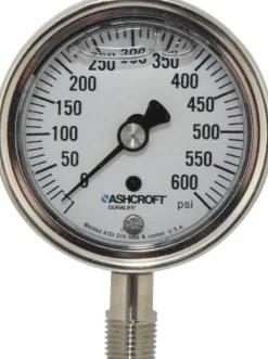 Pressure Gauge: 2-1/2" Dial, 0 to 600 psi, 1/4" Thread, NPT, Lower Mount
