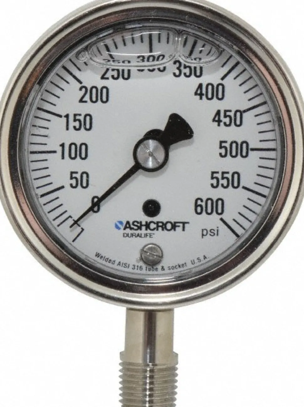 Pressure Gauge: 2-1/2" Dial, 0 to 600 psi, 1/4" Thread, NPT, Lower Mount