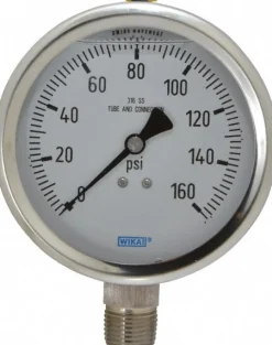 Pressure Gauge: 4" Dial, 0 to 160 psi, 1/2" Thread, NPT, Lower Mount