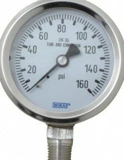 Pressure Gauge: 2-1/2" Dial, 0 to 160 psi, 1/4" Thread, NPT, Lower Mount