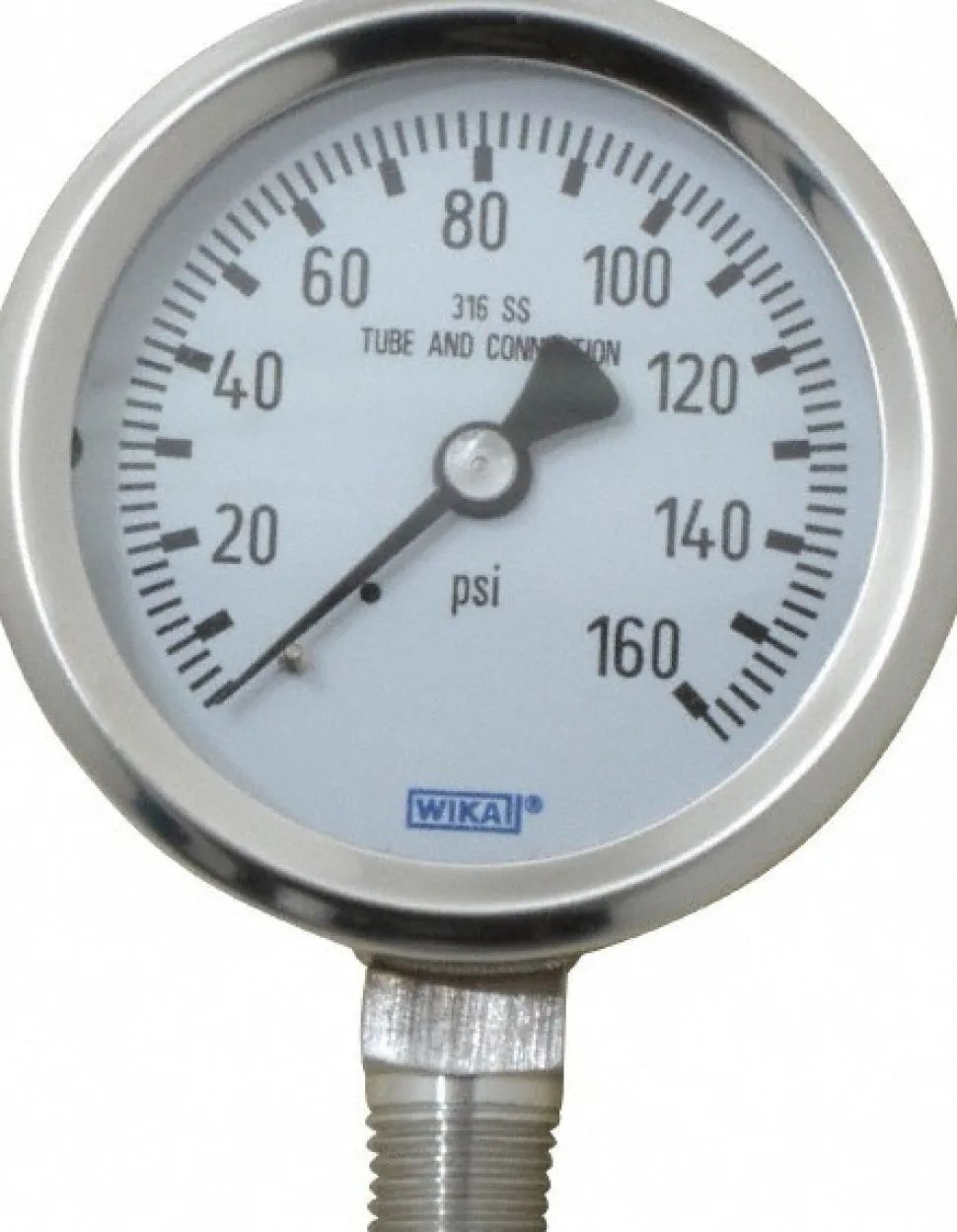 Pressure Gauge: 2-1/2" Dial, 0 to 160 psi, 1/4" Thread, NPT, Lower Mount