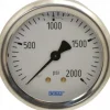 Pressure Gauge: 2-1/2" Dial, 0 to 2,000 psi, 1/4" Thread, NPT, Center Back Mount