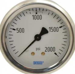 Pressure Gauge: 2-1/2" Dial, 0 to 2,000 psi, 1/4" Thread, NPT, Center Back Mount