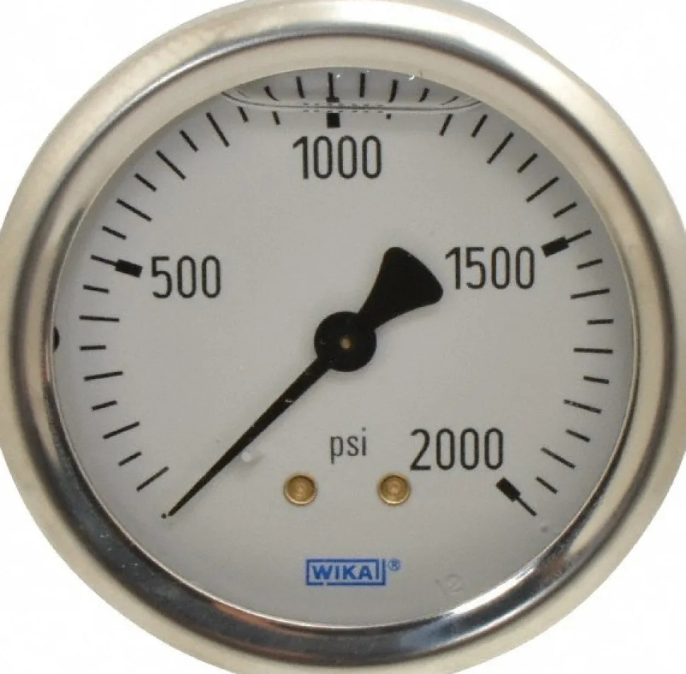Pressure Gauge: 2-1/2" Dial, 0 to 2,000 psi, 1/4" Thread, NPT, Center Back Mount