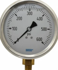 Pressure Gauge: 4" Dial, 0 to 600 psi, 1/4" Thread, NPT, Lower Mount