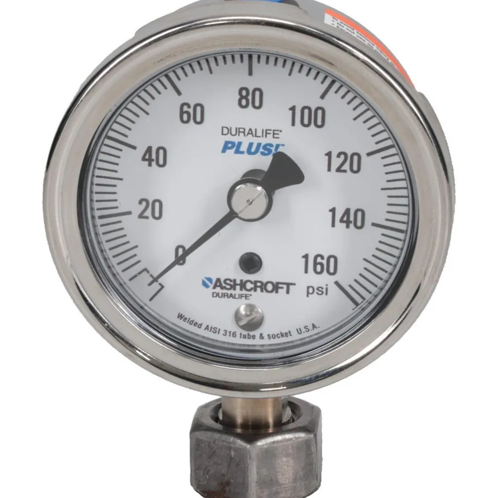 Pressure Gauge: 2-1/2" Dial, 0 to 160 psi, 1/4" Thread, MNPT, Lower Mount