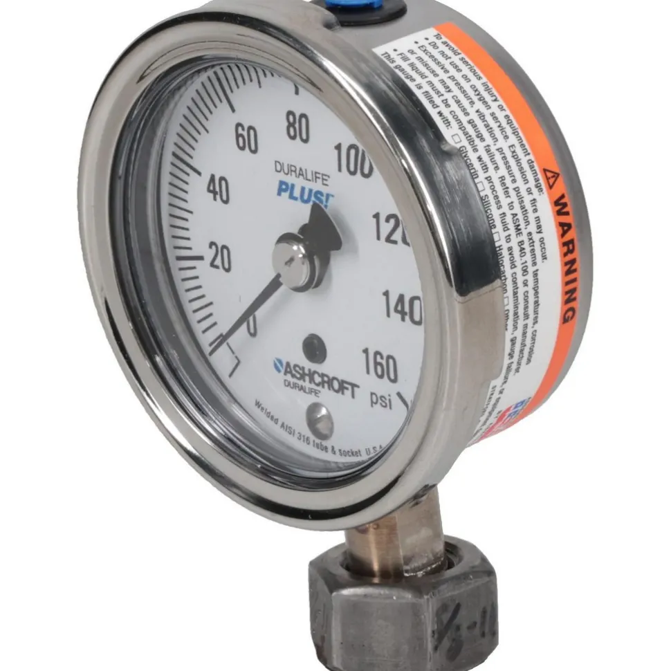 Pressure Gauge: 2-1/2" Dial, 0 to 160 psi, 1/4" Thread, MNPT, Lower Mount