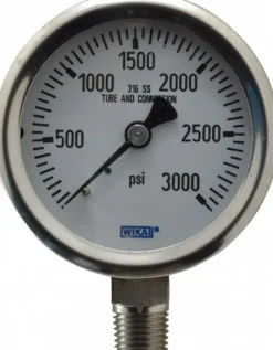 Pressure Gauge: 2-1/2" Dial, 0 to 3,000 psi, 1/4" Thread, NPT, Lower Mount