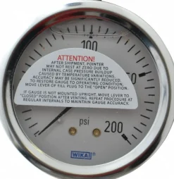 Pressure Gauge: 2-1/2" Dial, 0 to 200 psi, 1/4" Thread, NPT, Center Back Mount