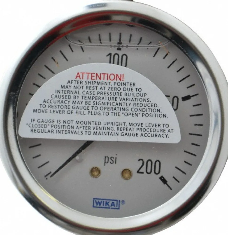 Pressure Gauge: 2-1/2" Dial, 0 to 200 psi, 1/4" Thread, NPT, Center Back Mount
