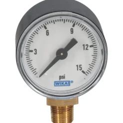 Pressure Gauge: 1-1/2" Dial, 0 to 15 psi, 1/8" Thread, NPT, Lower Mount