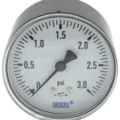 Pressure Gauge: 2-1/2" Dial, 0 to 3 psi, 1/4" Thread, NPT, Center Back Mount