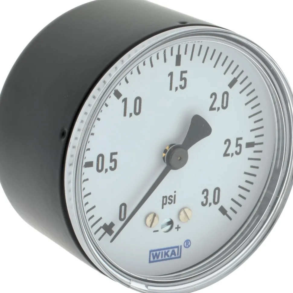 Pressure Gauge: 2-1/2" Dial, 0 to 3 psi, 1/4" Thread, NPT, Center Back Mount