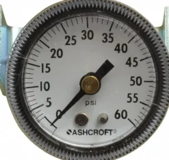 Pressure Gauge: 1-1/2" Dial, 0 to 60 psi, 1/8" Thread, NPT, Center Back Mount