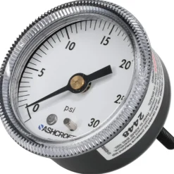 Pressure Gauge: 2" Dial, 0 to 30 psi, 1/4" Thread, NPT, Center Back Mount