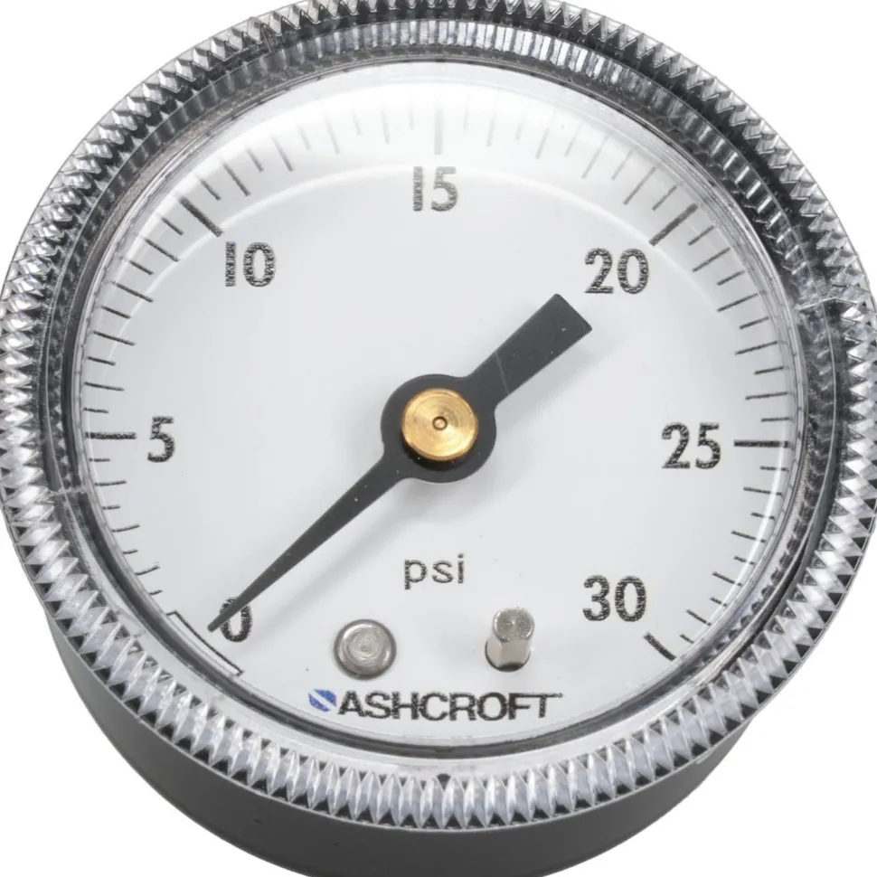 Pressure Gauge: 2" Dial, 0 to 30 psi, 1/4" Thread, NPT, Center Back Mount